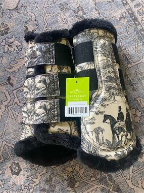 DappleBay Black & Cream Horse Print Padded Bell Boots for Horses